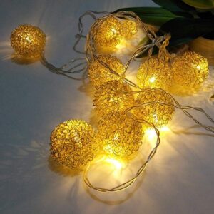 Decoration Lights for Home - 16 Golden Metal Ball LED Lights