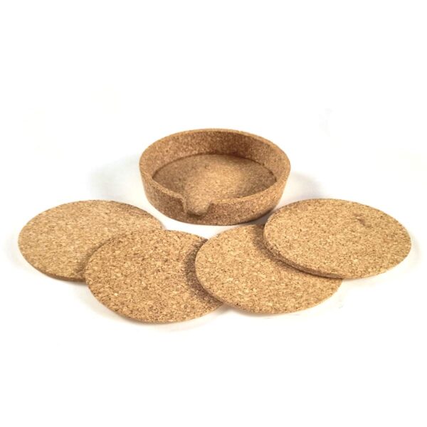 Cork Coaster Set with Coaster Holder - Set of 4 - Plain