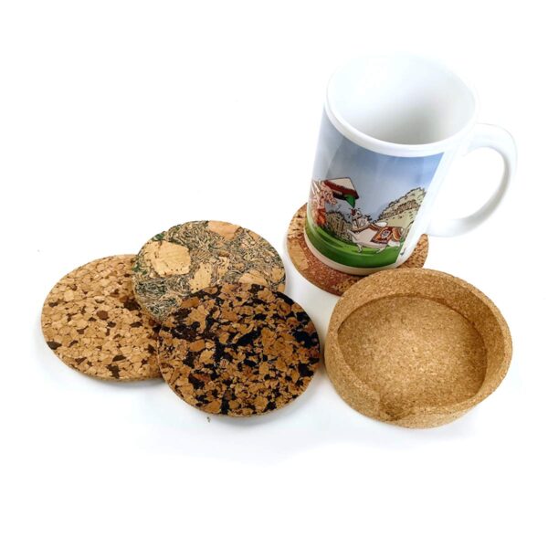 Cork Coaster Set with Coaster Holder - Set of 6 - Texture