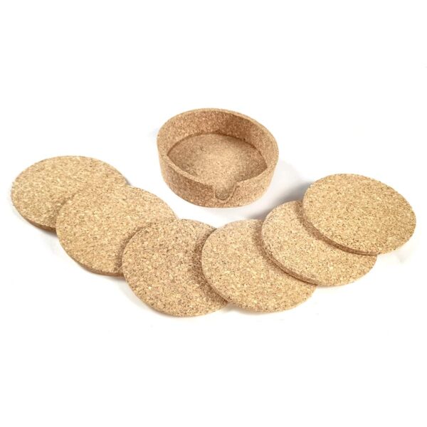 Cork Coaster Set with Coaster Holder - Set of 6 - Plain