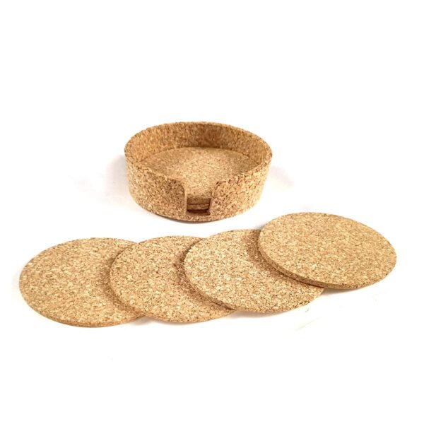 Cork Coaster Set with Coaster Holder - Set of 4 - Plain