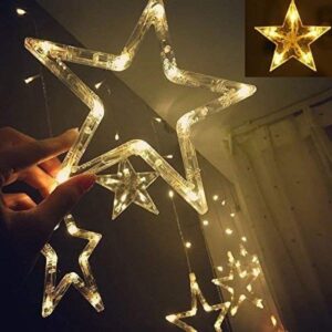 Decorative Star Curtain LED Lights - 12 Star 138 LED 8 Flashing Modes - Warm White