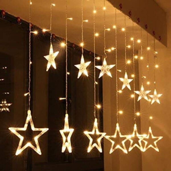 Decorative Star Curtain LED Lights - 12 Star 138 LED 8 Flashing Modes - Warm White - Image 2