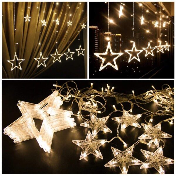 Decorative Star Curtain LED Lights - 12 Star 138 LED 8 Flashing Modes - Warm White - Image 3