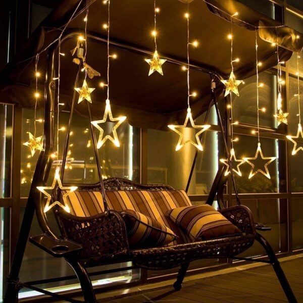 Decorative Star Curtain LED Lights - 12 Star 138 LED 8 Flashing Modes - Warm White - Image 4