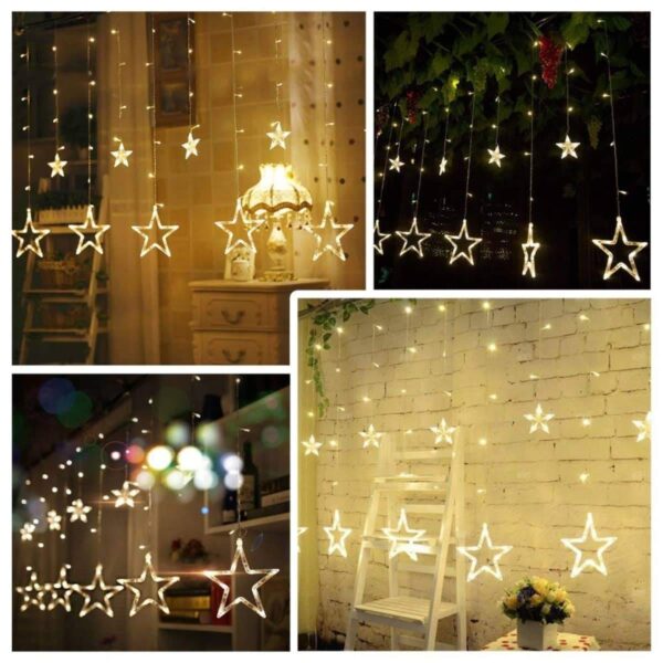 Decorative Star Curtain LED Lights - 12 Star 138 LED 8 Flashing Modes - Warm White - Image 5