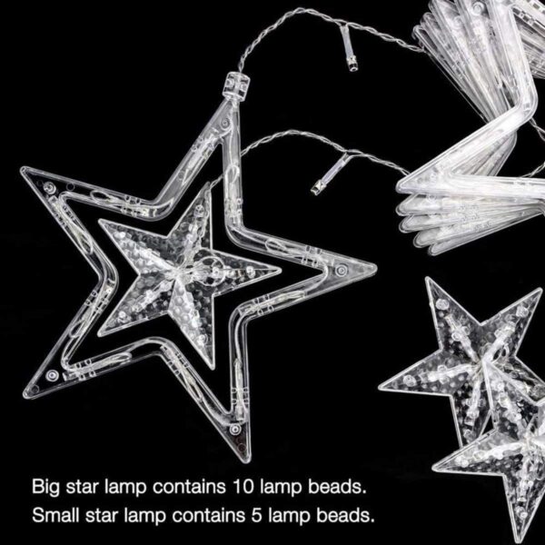 Decorative Star Curtain LED Lights - 12 Star 138 LED 8 Flashing Modes - Warm White - Image 6