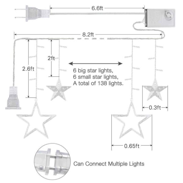 Decorative Star Curtain LED Lights - 12 Star 138 LED 8 Flashing Modes - Warm White - Image 7