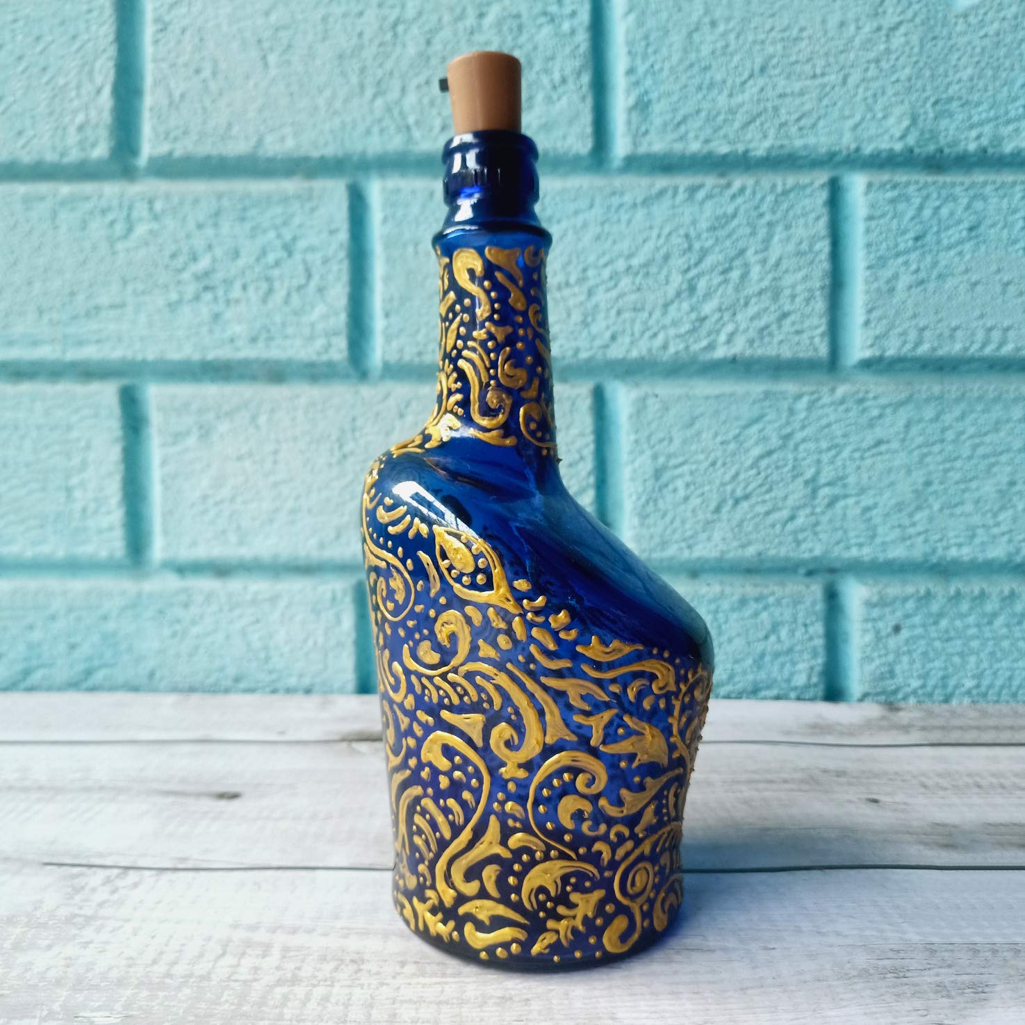 Blue Blooms - Hand-painted Bottle of Champagne — Wine by Design