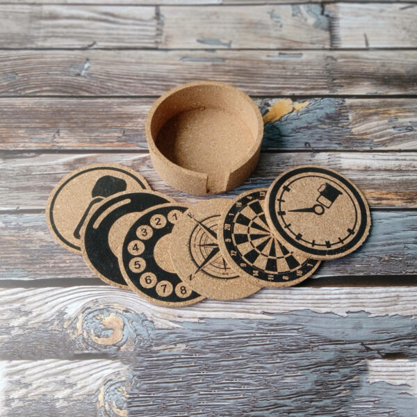 Cork Coaster Set with Coaster Holder - Set of 6 - Printed