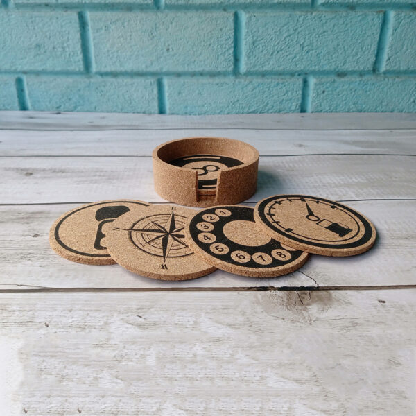 Cork Coaster Set with Coaster Holder - Set of 6 - Printed