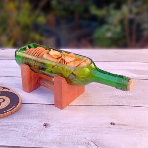 Recycled Wine Bottle Glass Serving Platter Wood Stand
